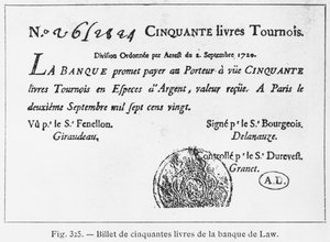 Fransk femtio pundssedel från Law Bank, daterad 2 september 1720 av French School