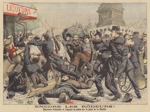 Slagsmål mellan apacher och polis på Place de la Bastille i Paris (färglitografi) av French School