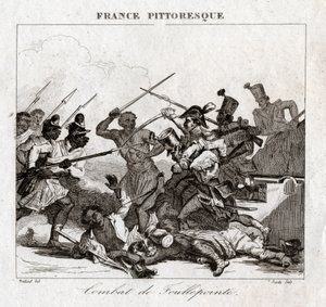 Slåss på Madagaskar. (gravyr, ca 1850) av French School