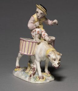 Figur av en apa på en hund, tillverkare Mennecy-Villeroy Factory, Frankrike, ca 1760 av French School
