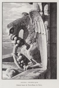 Figur av ett chimärt djur, från det övre galleriet i Notre Dame de Paris (litho) av French School