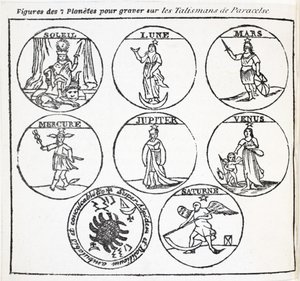 Figurer av de 7 planeterna att gravera på Talismans of Aracelse av French School