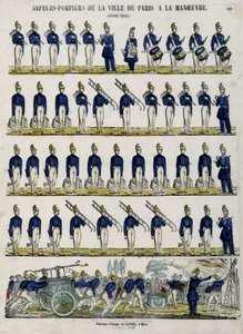 Brandkåren i staden Paris i manöver - Bild av Epinal, cirka 1852 av French School