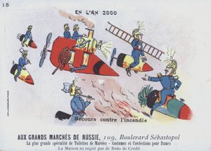 Brandbekämpning år 2000 (färg litho) av French School