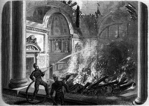 Brand i senatens kammare, Palais du Luxembourg, Paris, 27 oktober av French School