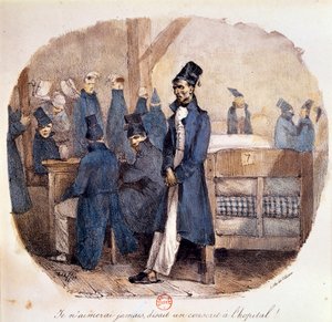 Första kejsardömet: "De värnpliktiga på sjukhuset 1809" Paris, B.N. av French School