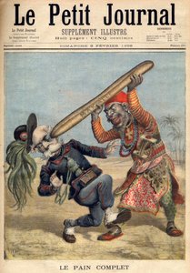 Första italiensk-etiopiska kriget - karikatyr av Francesco Crispi (1818-1901) och den italienska invaderande arméns nederlag vid belägringen av Makalle, Etiopien - i "Le Petit Journal" av 1896-02-09 (gravyr) av French School