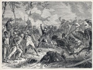 Första koalitionen: Lazarus Nicolas Marguerite Carnot (1753-1823) under slaget vid Wattignies som opponerade de franska trupperna mot den österrikiska armén den 16 oktober 1793. av French School