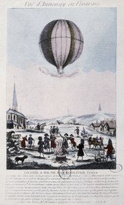 Första flyget till Annonay av bröderna Montgolfiers 1783 av French School