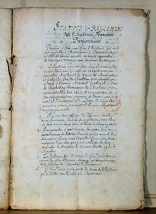 Första sidan i den franska akademins stadgar, 1635 (bläck på papper) (se även 179947) av French School