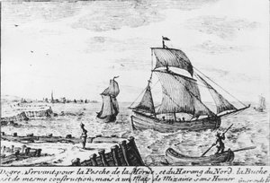 Fiskebåt efter torsk och strömming - gravyr, n.d av French School