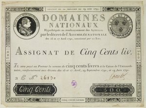 Femhundra livres sedel, 19 juni 1791 av French School