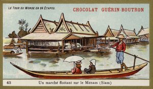 Flytande marknad vid floden Menam, Siam (chromolitho) av French School