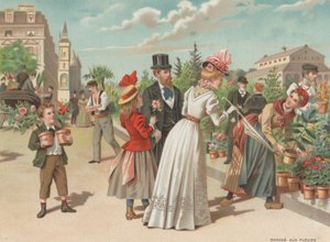 Blomstermarknad (chromolitho) av French School