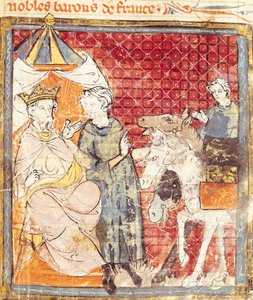 Fol.133r Roland tar farväl av Karl den Store (742-814), Grandes Chroniques de France, 1375-79 av French School