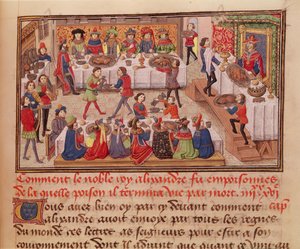 Fol.298r How the Noble King Alexander was Poisoned, illustration från en bok av Jean Wauquelin, från Histoire du Grand Alexandre 1460 av French School