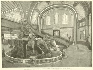 Centralgalleriets monumentala fontän, nära Maskinpalatset (gravyr) av French School