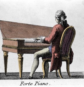Forte pianospelare. Gravyr från slutet av 1700-talet. av French School