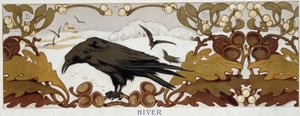 Fyra årstider, vinter: korp på en ek - kromolitografi, sent 1800-tal av French School