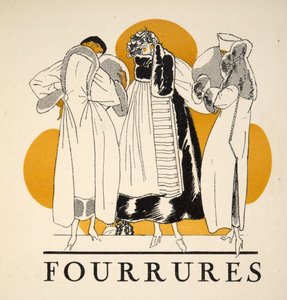 Pälsar från Gazette de Bon Ton, publ. 1920 (stenciltryck) av French School