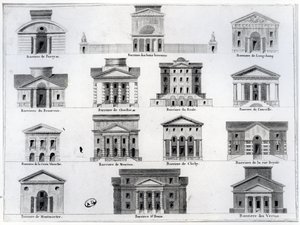 Fjorton av barriärerna designade av Claude Nicolas Ledoux för muren av Farmers-General runt Paris av French School