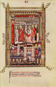 Fr 2091 fol.125 St. Saintin och St. Antonin, uppmanas att skriva historien om St. Denis liv, från Vie de St. Denis, 1317 av French School