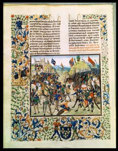 Fr 2643 f.165v Slaget vid Crecy från hundraåriga kriget, från Froissarts Chronicle, 24 augusti 1346 av French School