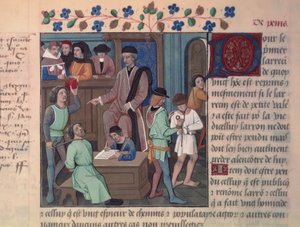 Fr 4367 f.55v En domare som förhör fångar av French School
