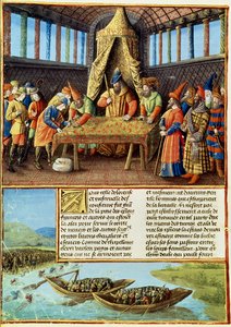 Fr 5594 f.267v Bayezid I tar emot lösen, från Passages faits Outremer skriven av Sebastien Mamerot, c.1490 av French School