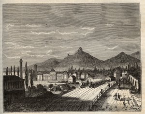 Frankrike, Alsace, Bas-Rhin (67), Saverne: Banks of the Zorn, det gamla Chateau du Haut Barr byggt på klipporna - gravering i "Frankrike illustree: geografi, historia, statistisk administration" av V.A. Malt-brunt. 1884 av French School