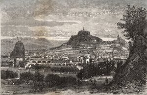 Frankrike, Auvergne, Haute-Loire (43), Le Puy en Velay (Le-Puy-en-Velay) - gravyr i "La France illustrée: geografi, historia, administrationsstatistik" av V.A. Malt-Brown. 1884 av French School