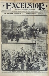 Frankrike förklarar allmän mobilisering den 2 augusti 1914, omslagsillustration av Excelsior söndagen den 2 augusti 1914 av French School