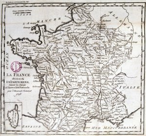 Frankrike delas in i 84 departement efter dekreten från nationalförsamlingen 1793 av French School