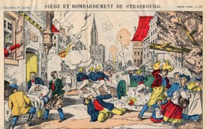 Franco Preussian War (1870-1871), den 23 augusti 1871 bombades Strasbourg och skulle kapitulera den 28 september. Epinal avbildning av French School