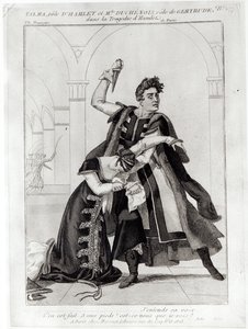 Francois-Joseph Talma (1763-1826) som Hamlet och Mademoiselle Duchenois som Gertrude, i Shakespeares "Hamlet" bearbetad av Jean-Francois Ducis, efter 1769 av French School