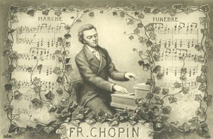 Frederic Chopin och hans begravningsmarsch (litografi) av French School