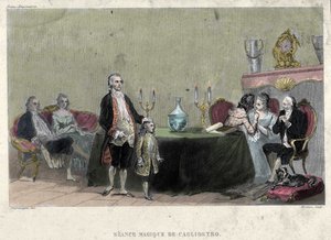 Freemaking: Seance of magic av Giuseppe Balsamo, känd som Alexander, greve av Cagliostro (1743 - 1795). Gravyr från "Picturesque History of Freemasonry and Old and Modern Secret Societies" av F.-T. B. Clavel. Pagnere, redaktör av French School