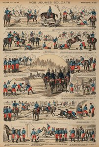 Franska arméns kavallerikadetter under träning (färgad gravyr) av French School
