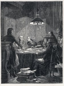 Franska revolutionen: Möte för den offentliga frälsningskommittén, en revolutionär regering som inrättades av Nationalkonventet 1793. av French School