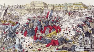 Franska trupper omringade av den preussiska armén vid slaget vid Sedan, 31 augusti 1870 av French School
