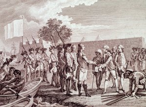 Franska armén landstiger i Saint-Louis i Senegal av French School