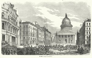 Franska armétrupper attackerar rebeller som ockuperar Pantheon, Paris, 24 juni 1848 (gravyr) av French School