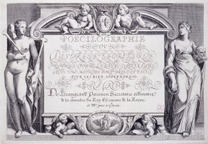 Fransk kalligrafi: Poecilografi, frontispice, av Baptiste de Beaugrand 1606. av French School