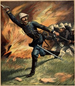 Fransk officer i Tonkin (Indokina) under en strid mot den kinesiska armén; 1891. Gravyr i "La Terre Illustree" nr 69 den 25 februari 1892. av French School