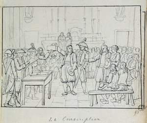 Franska revolutionen: värnpliktsscen i Bretagne 1793. Paris, Musee Carnavalet av French School