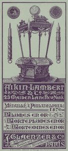 Franska handelskortsreklam Aikin Lambert-pennor, pennhållare och drivande pennor (litho) av French School