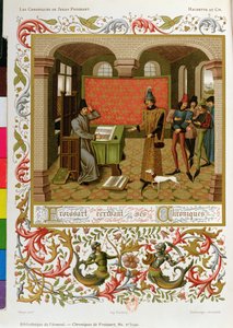 Froissart (1333-140001) skriver sina krönikor (faksimil av Ms. 5190) av French School