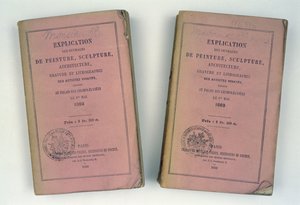 Främre omslag till två franska salongskataloger som gavs till herr och fru Bowes, 1868 av French School