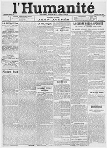 Första sidan, första numret av tidningen LHumanite, 18 april 1904 (tryckt papper)