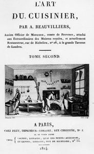 Frontispice från LArt du Cuisinier av Antoine Beauvilliers, graverad av Jubin, publicerad 1814 av French School